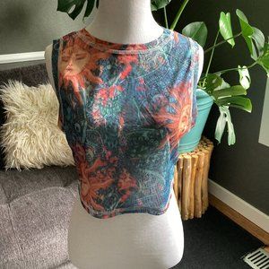 2-for-1 Crop Tops- Colorful Sun Print & Chocolate Heart Cheetah- Women's L